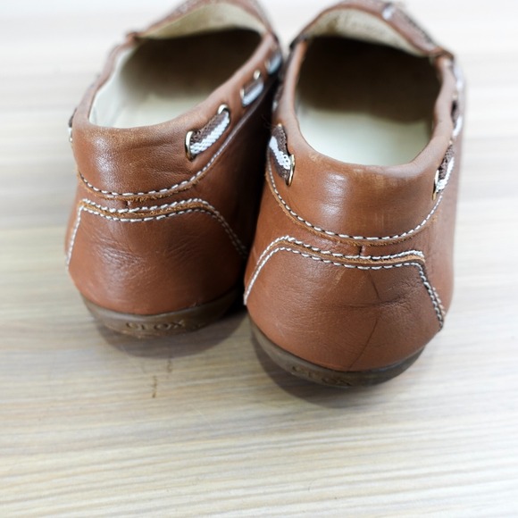 Leather Boat Loafers Womens‎ 7.5 D GEOX Respira Tan Deck Tie Moccasin Nautical - Picture 10 of 14